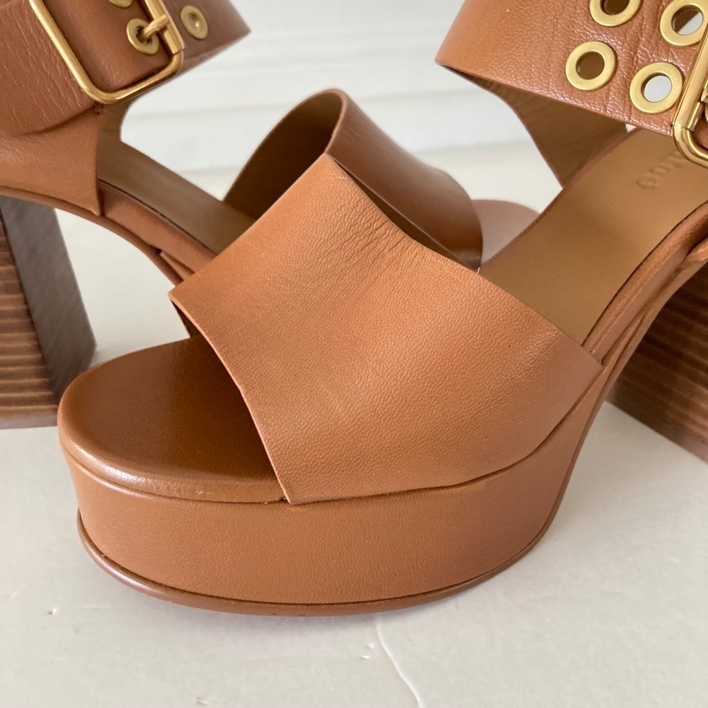 NWOT See By Chloe Anthropologie Lexi Brown Leather Rivet Heels Sz 36 - Picture 2 of 10